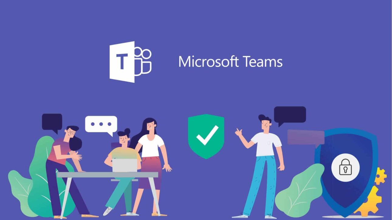 An illustration of a team collaborating through the Microsoft Teams Phone System, showcasing chat bubbles and a security icon to emphasize secure communication. The Microsoft Teams logo is prominently displayed, highlighting the platform's integration of calling and collaboration features for modern businesses