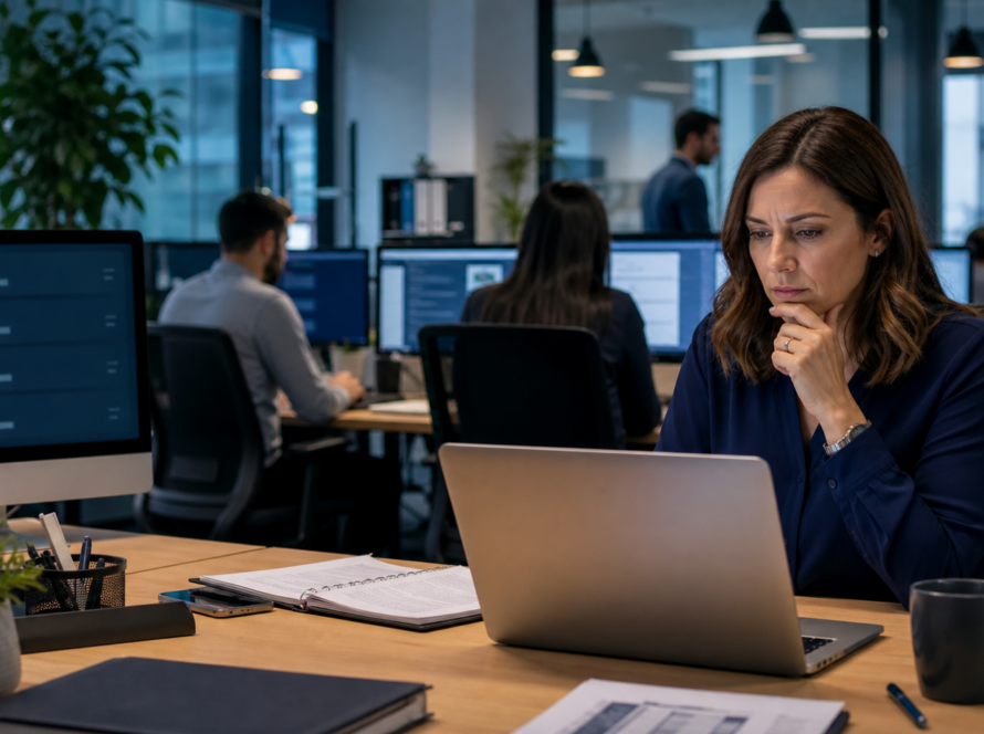 Office manager reviewing recurring IT support problems